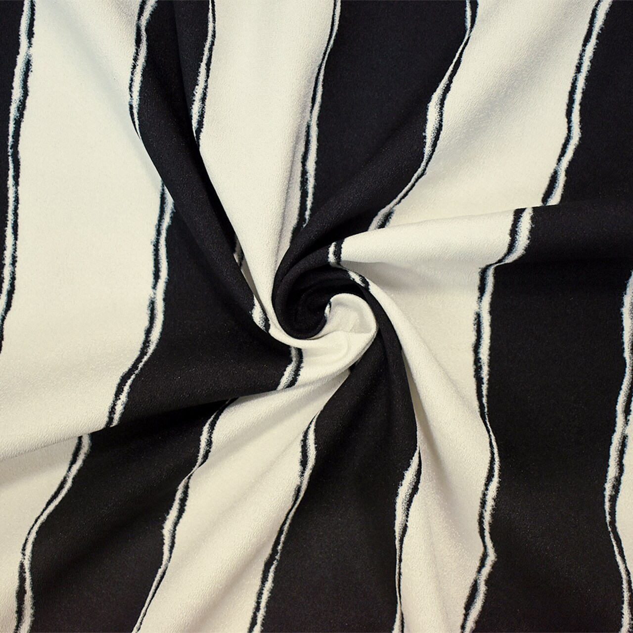 Black-Pearl White Poly Stripe Printed Stretch Crepe Momie Woven Fabric By the Yard
